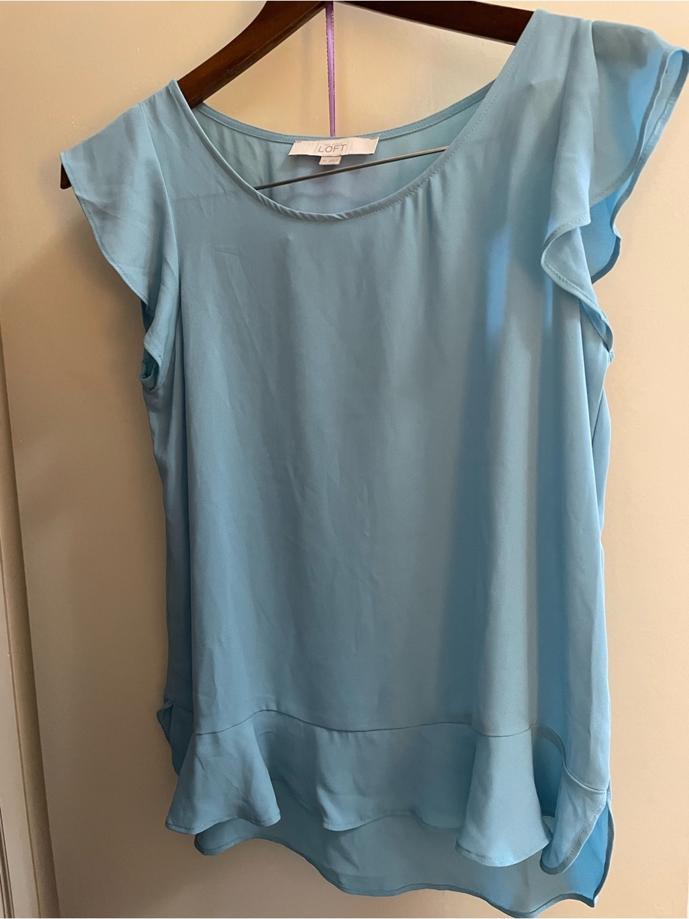 LOFT sky blue flutter-sleeve blouse, XS